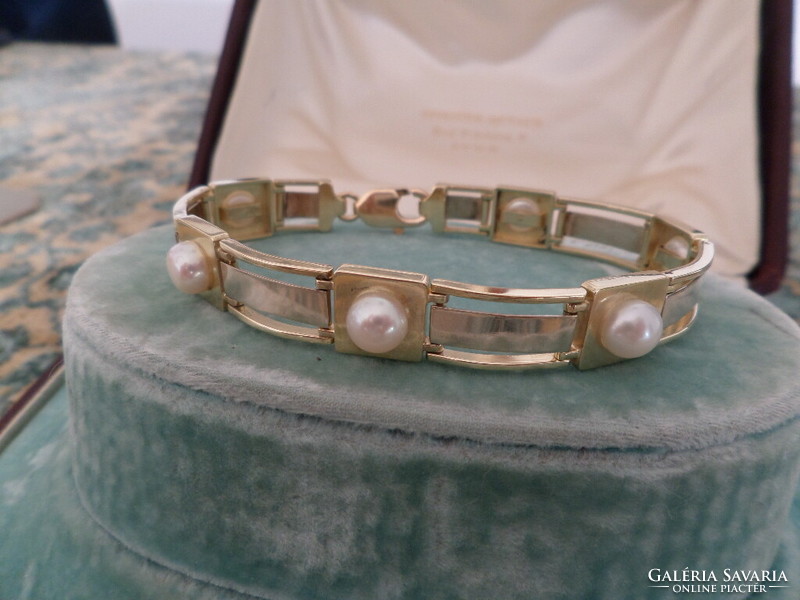 Art deco style gold bracelet / bracelet with pearls