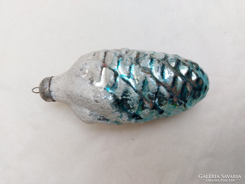 Old glass Christmas tree decoration with green snowy cone glass ornament