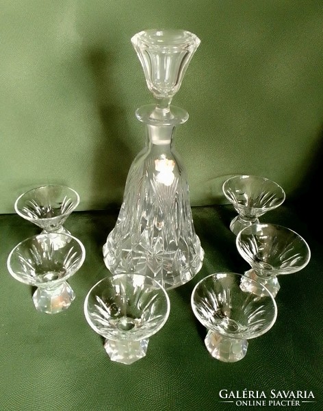 Antique old polished elegant art deco lead crystal glass liqueur drink set pouring 6 glasses