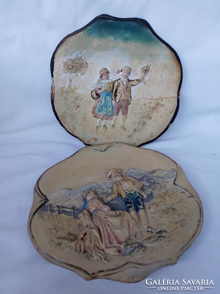 The xix-xx. Two, fired ceramic, hand-painted decorative plates from the turn of the century