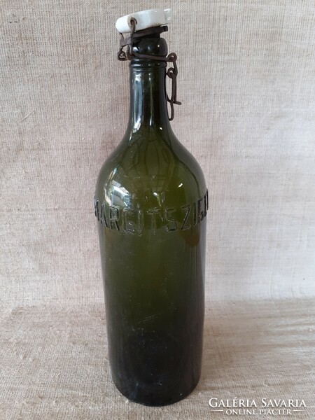 Old green porcelain Margitsziget water bottle with buckle
