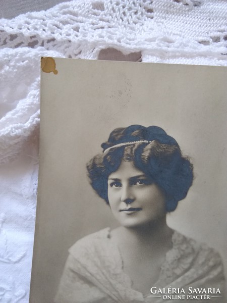 Antique postcard / photo of pretty lady in lace scarf circa 1920