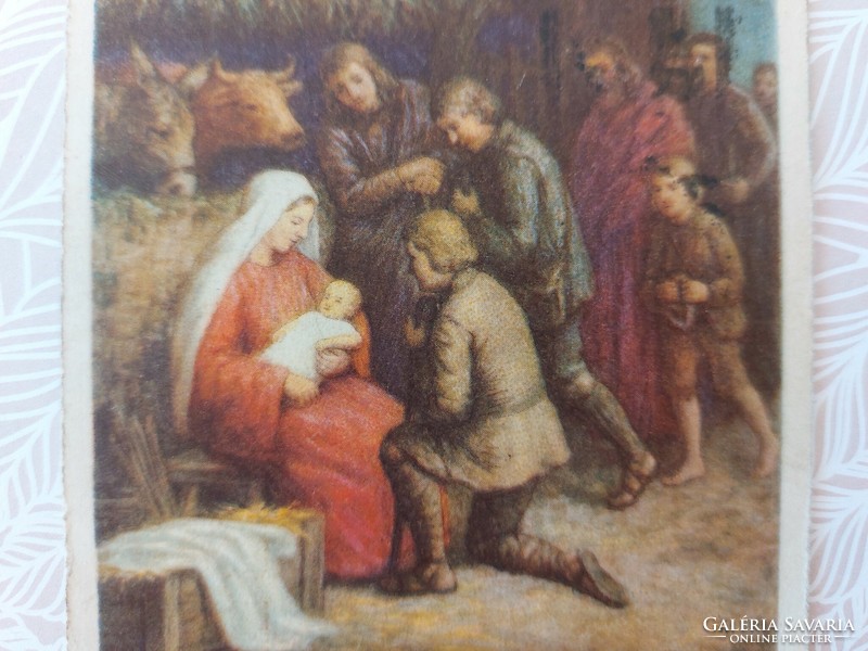 Old Christmas postcard 1947 postcard Nativity scene