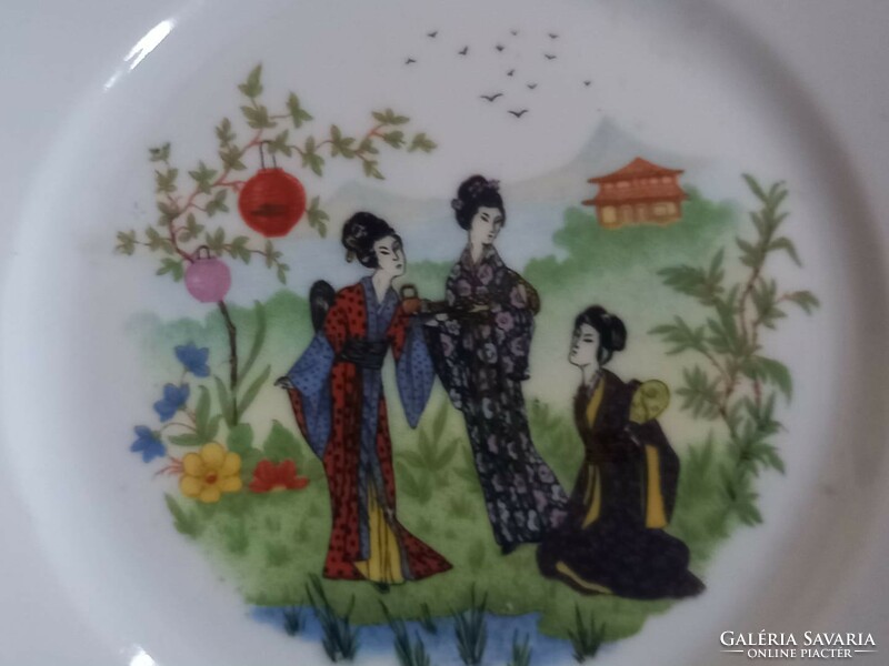 Antik, art deco teás süteményes készlet japán GESA keleti jelenetes/kinai jelenetes mintával