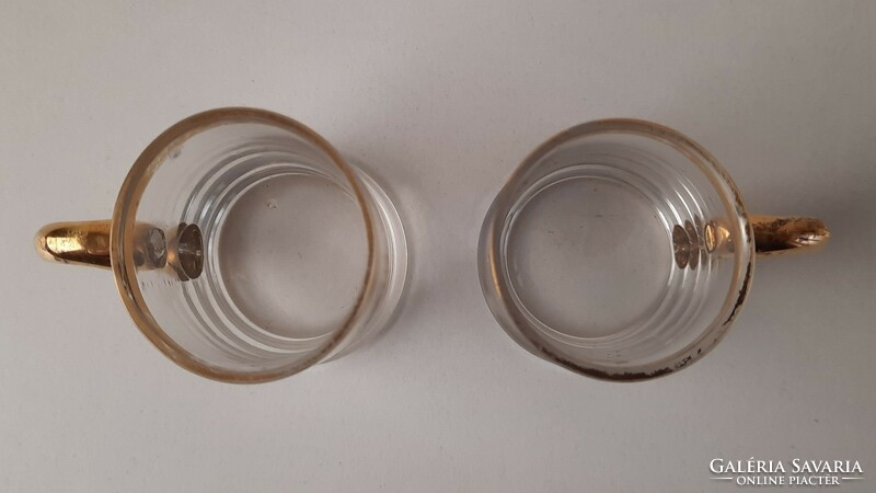 2 retro small blown glass liqueur glasses with small ears