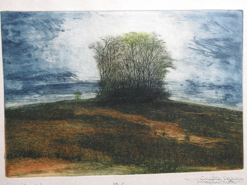 Scultéty year - afternoon - colored etching