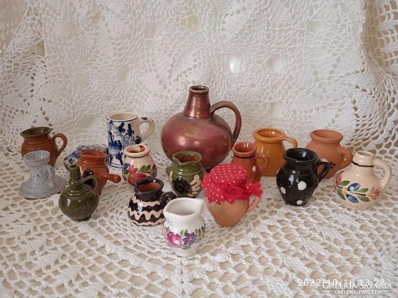 Mini ceramic, earthenware pitcher collection of 17 pieces