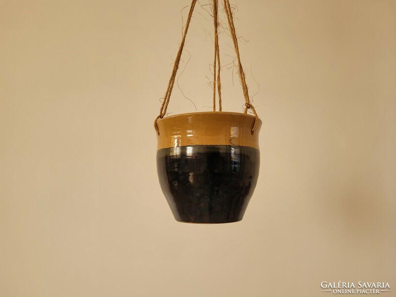 Old retro glazed ceramic hanging pot mid century hanging pot planter