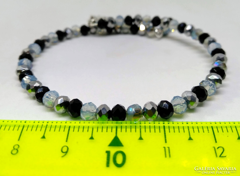 Austrian black-silver-iris opal crystal necklace-bracelet set