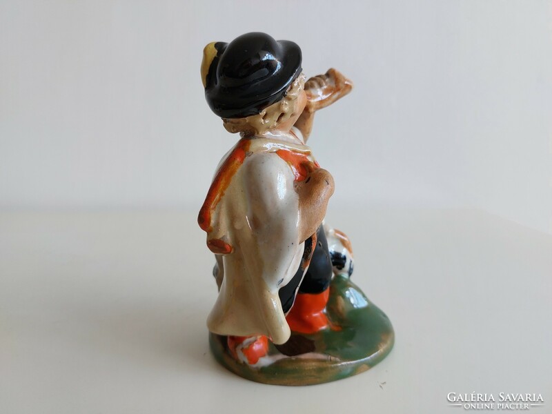 Old Szécs ceramic Budapest figurine of a shepherd boy with a horn and a lamb