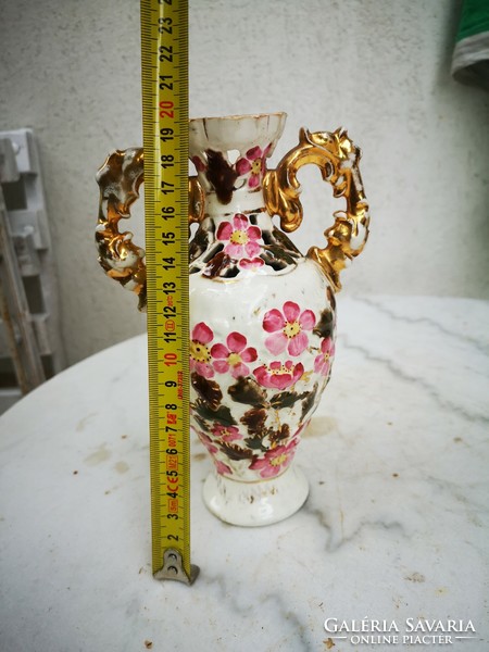Antique Zsolnay 1800s, colorful vase with floral openwork