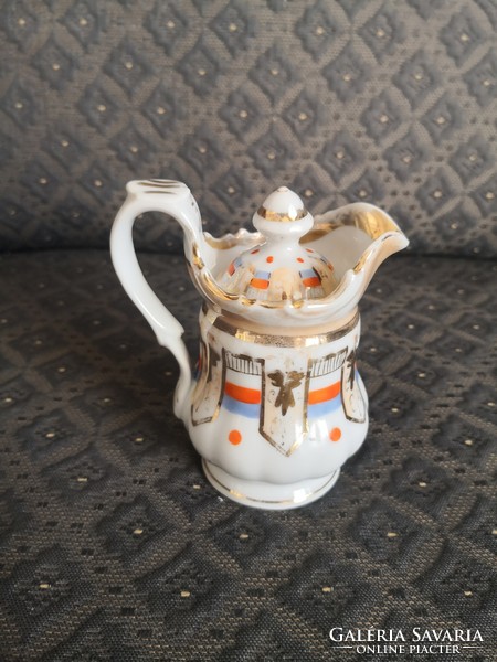 Antique Bieder porcelain, iridescent, milk, cream pouring, small jug with lid