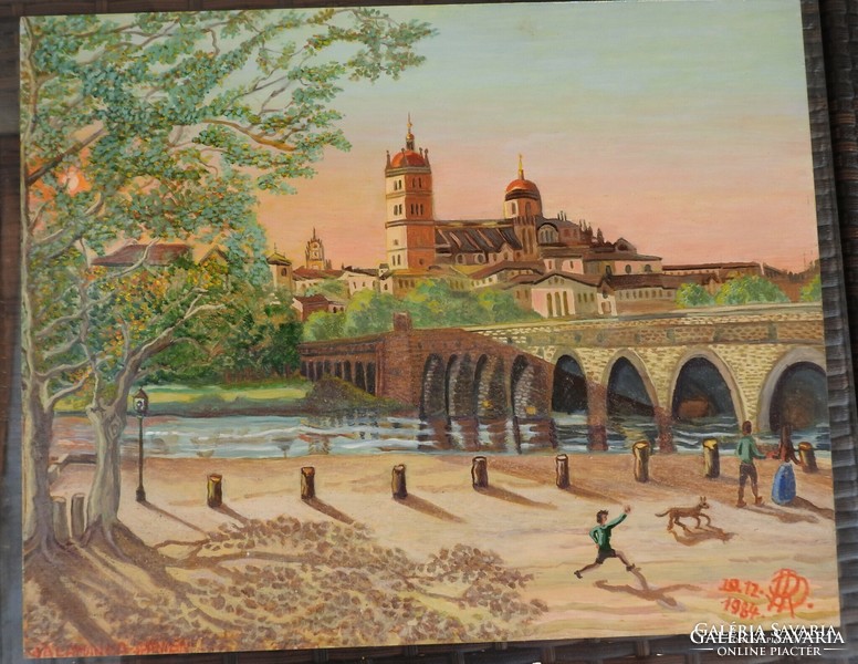 Salamanca nyár egy spanyol városban _ német kortárs festő festménye