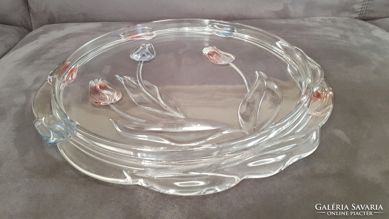 Beautiful thick glass cake plate with tulips