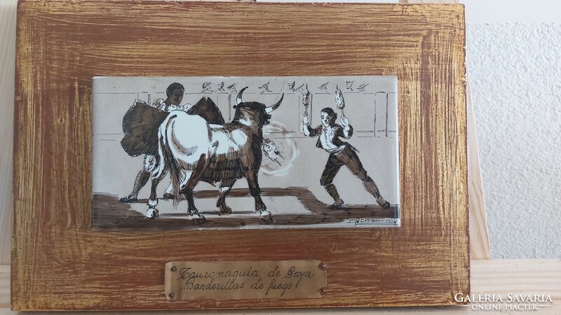 (K) bullfight scene painting 30x20 cm full size