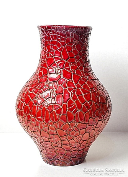 Kiárúsítás! Antik Zsolnay ökörvérmázas / zsugormázas váza  (Öblös, 18,5 cm magas!!)