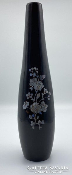 Ebony vase with shell insert, floral pattern