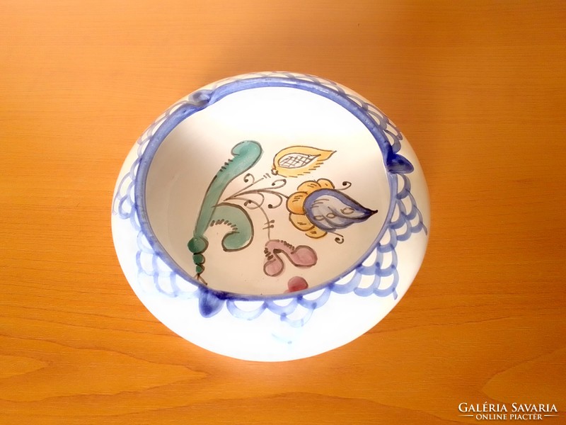 Hand painted Haban decorative glazed ceramic ashtray, ashtray high rim, folk flower pattern, flawless