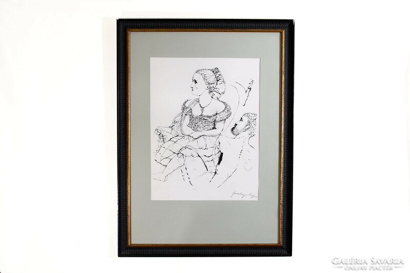Lajos Szalay (1909-1995) in an armchair 78x58cm 29/100 lithograph male female portrait | screen print