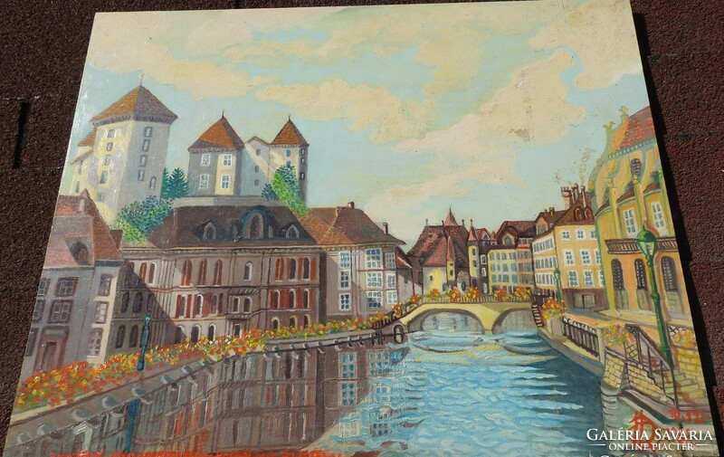 Riverside town_ painting by a German contemporary painter