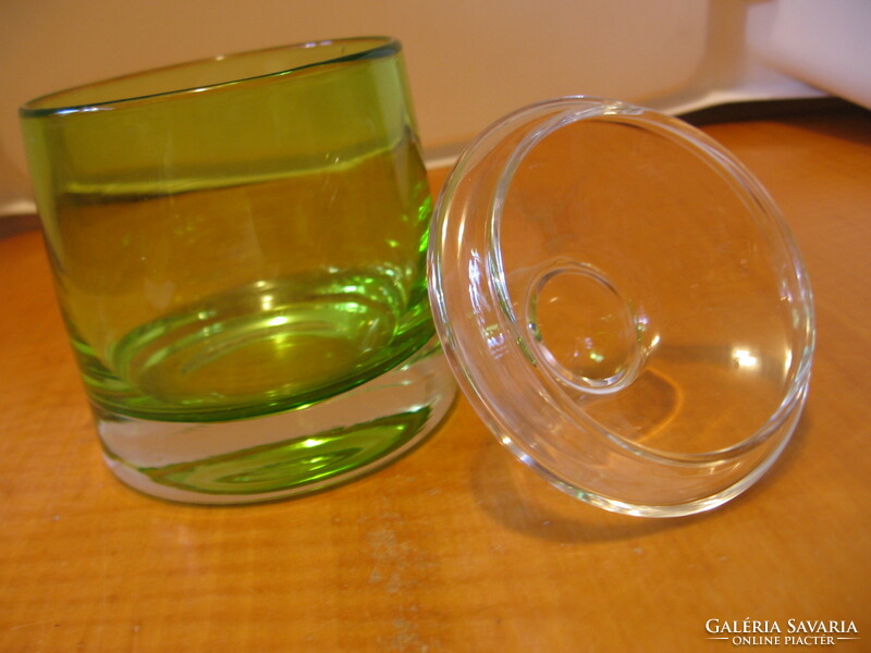 Nehéz kristály zöld pohár, jeges, cukros tartó