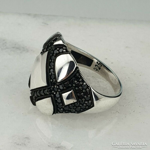 925 Sterling Silver Men's Ring with Black Onyx Gemstone, Handmade Size 65