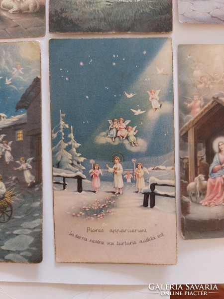 Régi mini szentkép vallási kép Jézuska jászol Szentcsalád karácsony angyalok 6 db