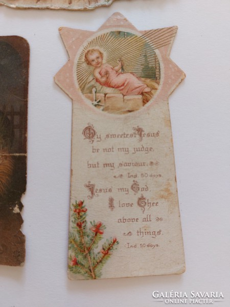 Régi mini szentkép vallási kép Jézuska jászol Szentcsalád karácsony angyalok 4 db