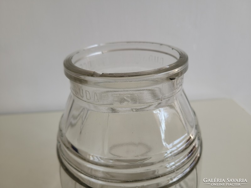 Régi vintage Óceán Budapest nagy 2.5 L ruszlis csíkos bordás konzerv üveg