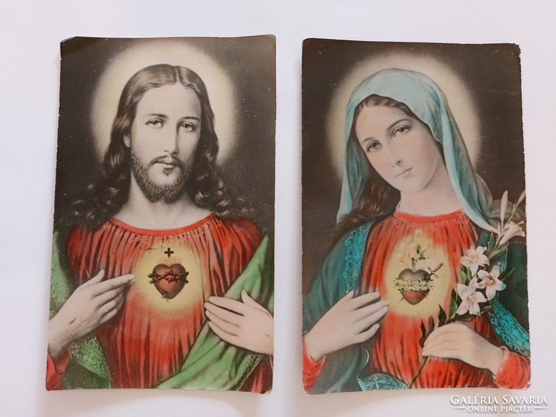 Old holy image 1960 religious image heart of jesus heart of mary 2 pcs