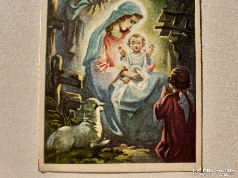 Régi karácsonyi képeslap 1939 Szentcsalád angyalos levelezőlap