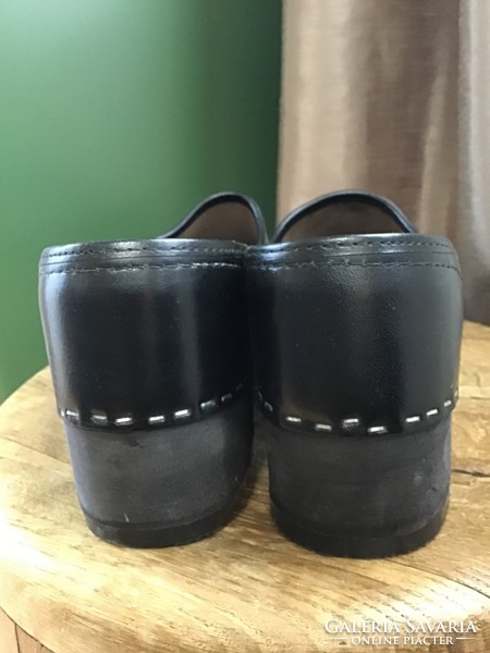 Old Danish leather clogs with wooden soles and rubber covering