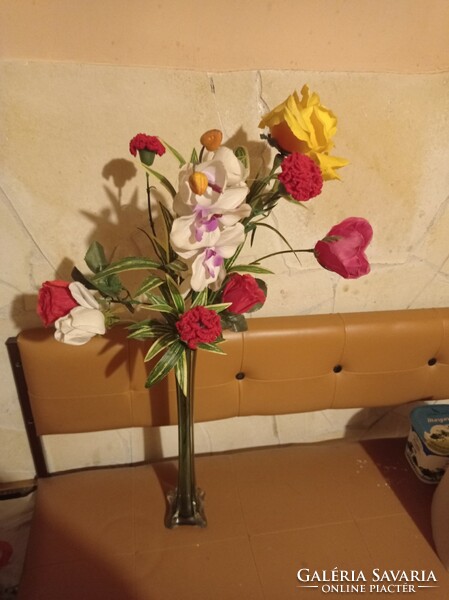 40 cm magas Muránói virág váza virágokkal egyben