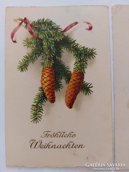 Old Christmas card postcard cone pine branch 4 pcs