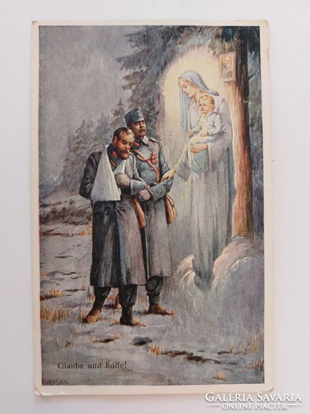 Old postcard 1914 military ww1 postcard Virgin Mary