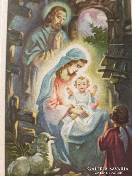 Régi karácsonyi képeslap 1939 Szentcsalád angyalos levelezőlap