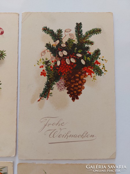 Régi karácsonyi képeslap levelezőlap toboz fenyőág 4 db