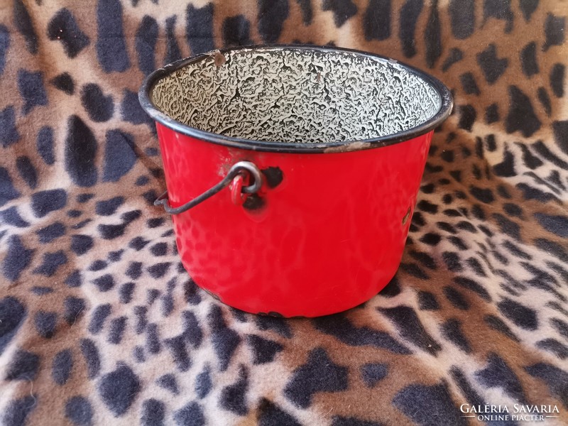 Old retro marked red enameled Bonyhád cooking pot, enameled bowls, vintage gift for collectors