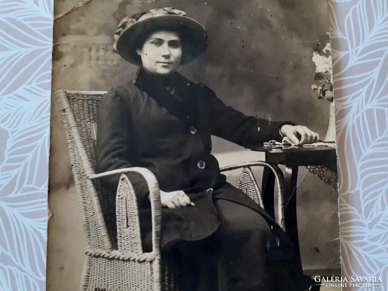 Régi női fotó 1914 vintage fénykép Urai János fényképész Arad