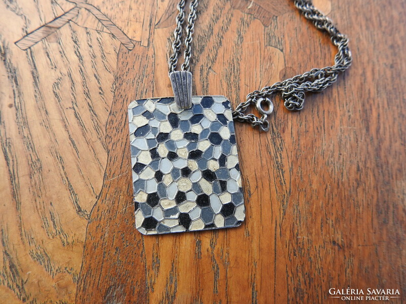 Antique art deco mosaic silver pendant with chain