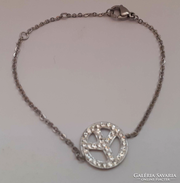 Steel children's bracelet with a shiny polished white peace stone pendant