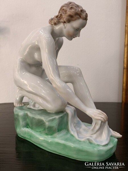 25cm extremely rare! Herend bath woman naked with a towel