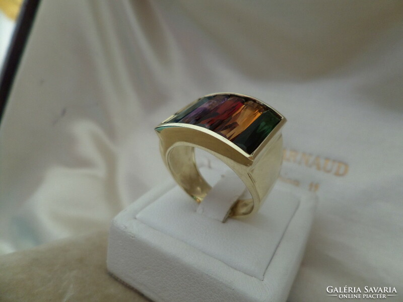 Huge colorful gold cocktail ring 18k