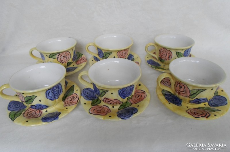 Vintage, hand-painted 6-person rose drink set