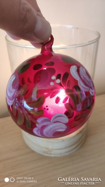Kézzel festett fújt bíbor üveg gömb karácsonyfa dísz párban