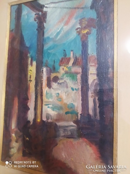 Vén Emil olaj-karton festmény,  mediterrán táj 28x18 cm