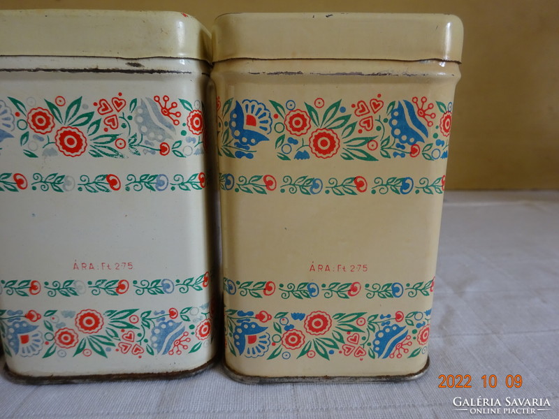 Old metal spice boxes with flower pattern, 6 pcs