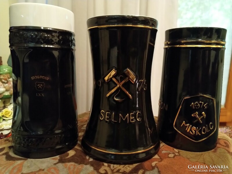 Selmec mine of Hollóháza porcelain beer mugs - miskolc - sopron 1974, 1975, 1978 university souvenir mugs
