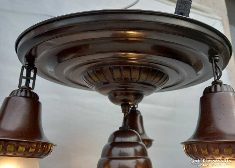 Antique copper chandelier with reading lamp, circa 1930-40
