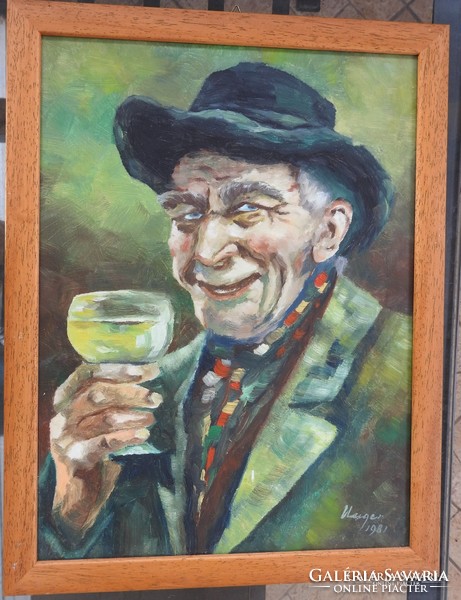 The Old Man and the Wine - marked unger 1981 - painting (German)